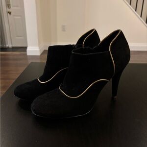 Black Suede Booties with Gold